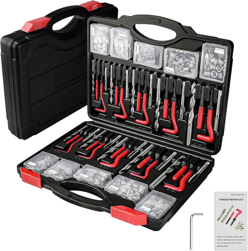AJulyBee Helicoil Thread Repair Kit, 261 PCS Thread Chaser Kits HSS Drill Helicoil Kit, Rethreading Tool with Thread Gauge| Metric and SAE| 1/4" 5/16" 3/8" 7/16" 1/2" M5 M6 M8 M10 M12 - Image 2